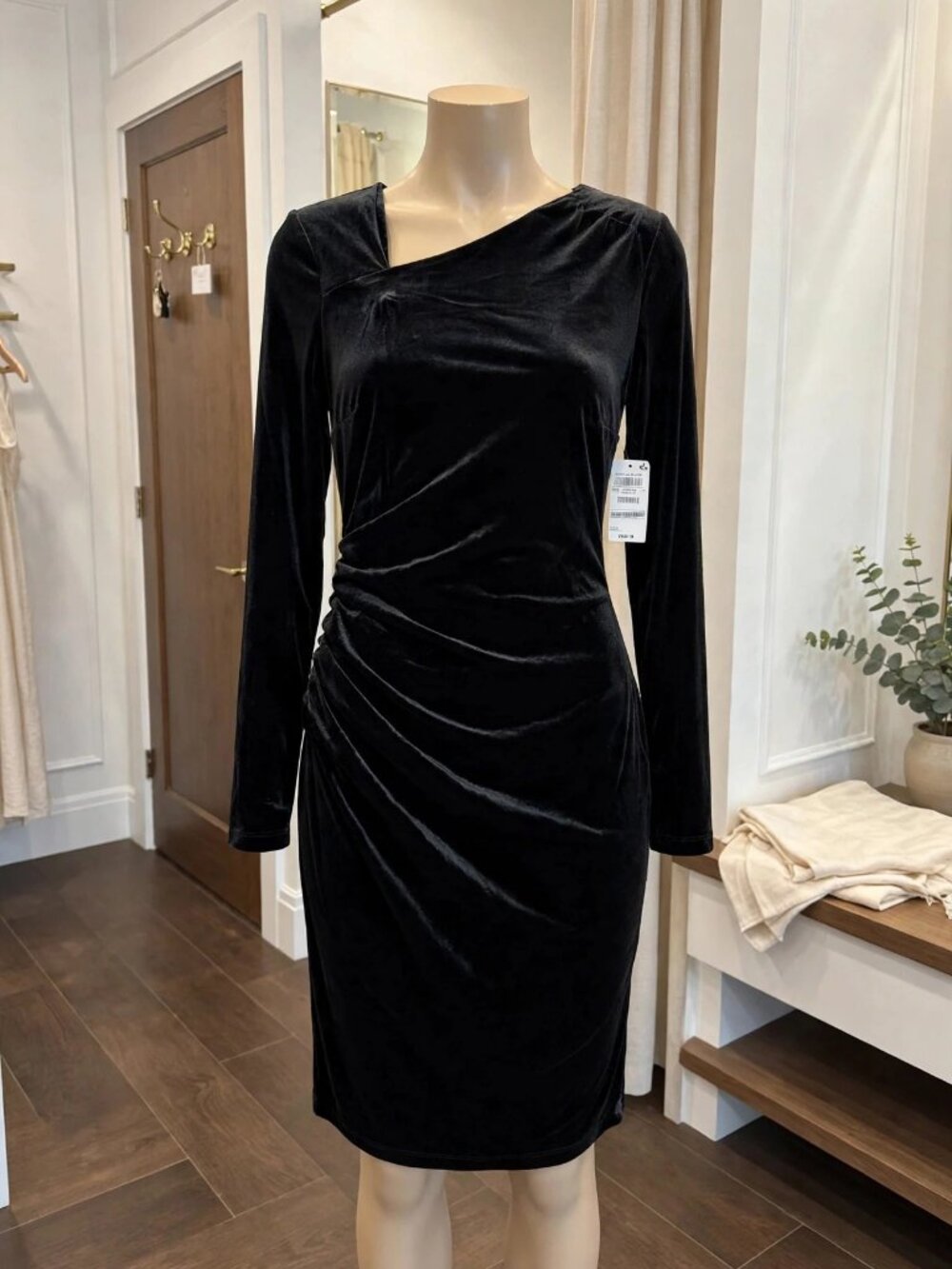 INC Asymmetrical Velvet Black Dress Size S NWT